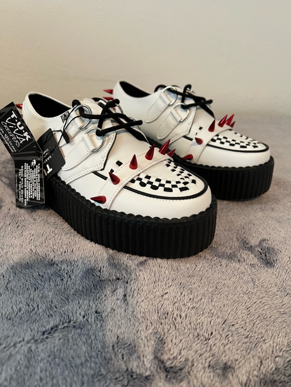 T.U.K White Leather Spike Viva Mondo Creepers NIB Size 6